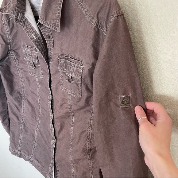 KUHL Women’s Button Down Hiking Shirt L Roll Tab Sleeve Brown Patina Outdoor - Picture 4 of 11